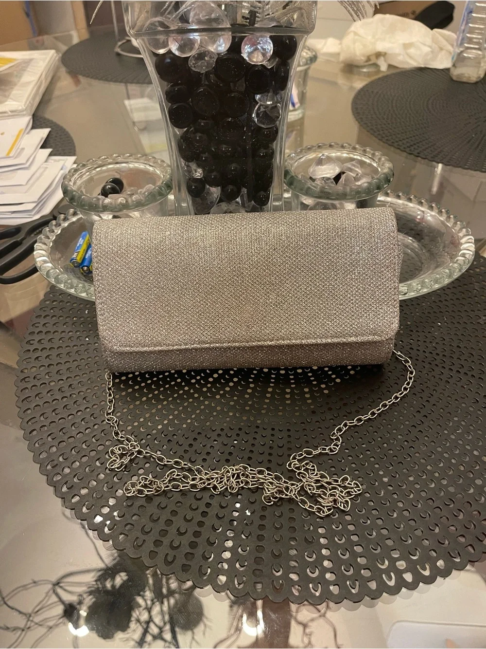 Shimmer Evening Clutch Wristlet in Silver